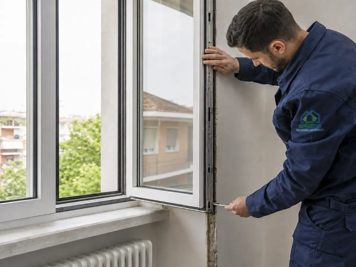 Valutazione e bonifica di un infisso esistente con controllo di guarnizioni, ferramenta, vetrocamera e giunto di posa