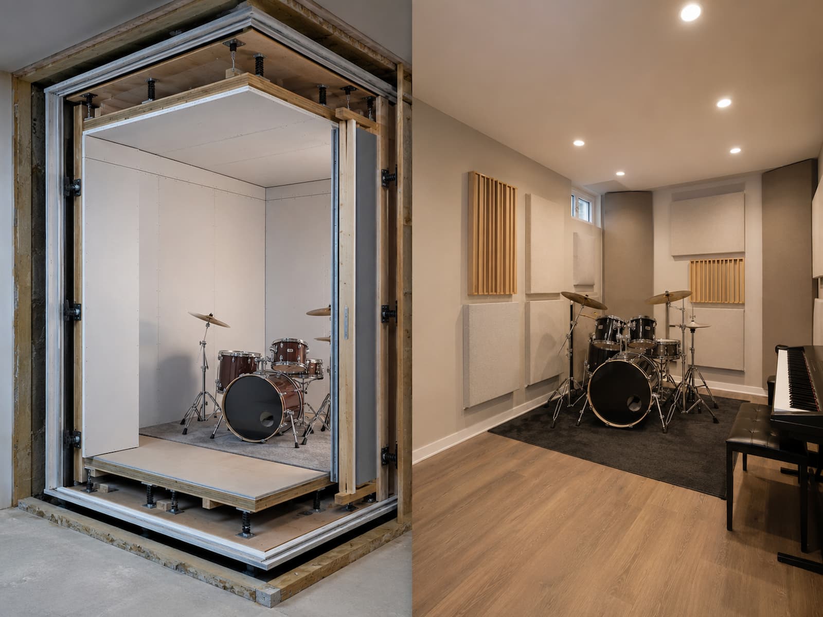 Confronto tecnico tra isolamento acustico della struttura e correzione acustica interna di una stanza per musica