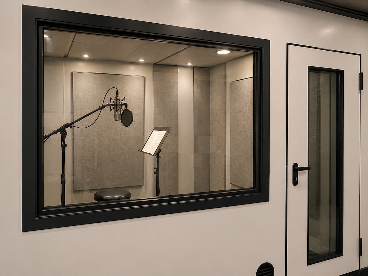 Parte vetrata integrata in una cabina acustica Sorgedil