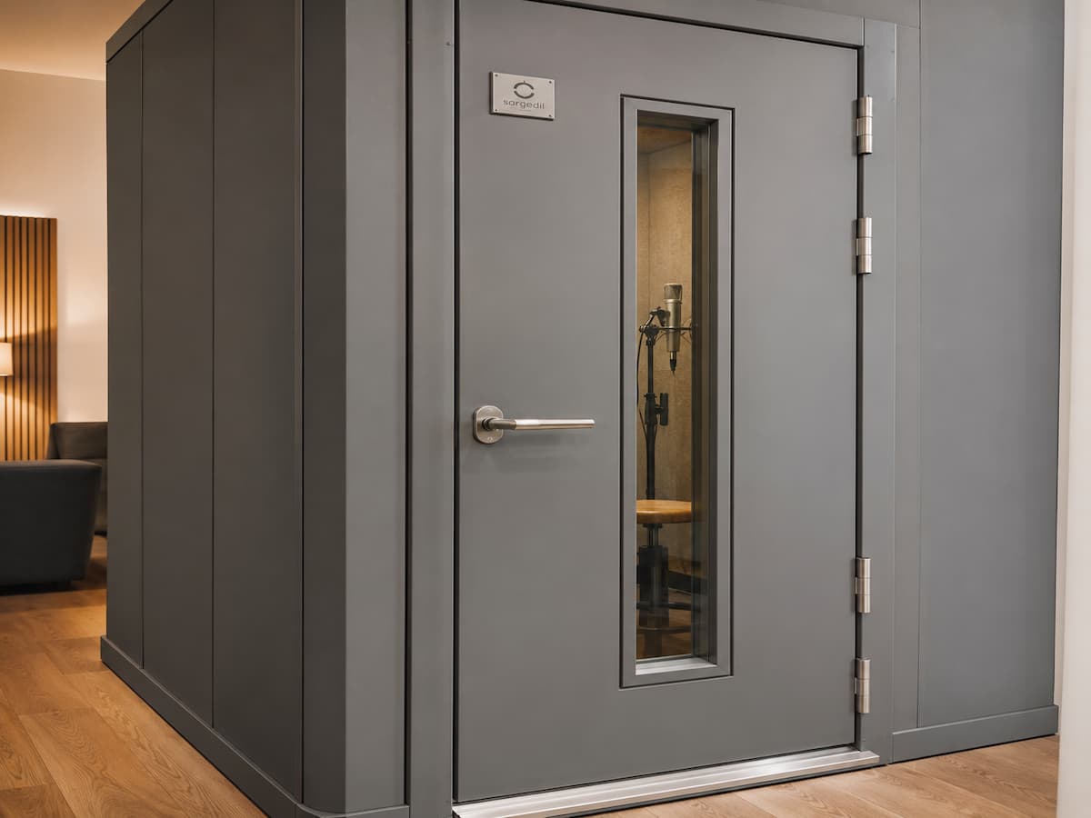 Dettaglio della porta di una cabina insonorizzata realizzata da Sorgedil