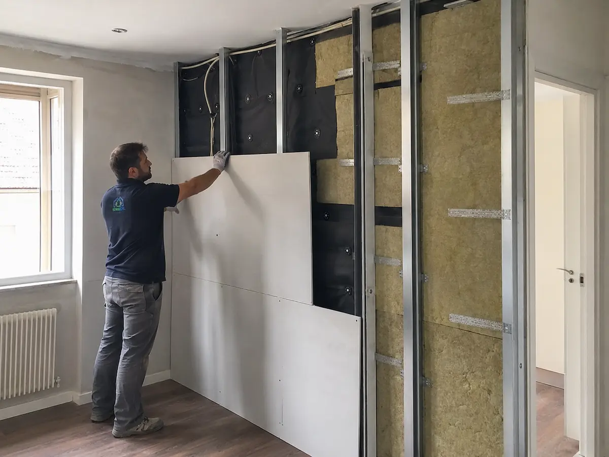 Stratigrafia di un sistema Sorgedil per l’isolamento acustico di una stanza durante la posa