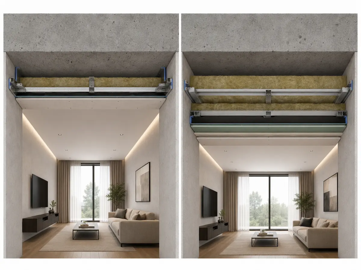Confronto tecnico tra una soluzione per soffitto insonorizzato a ingombro contenuto e una ad alte prestazioni