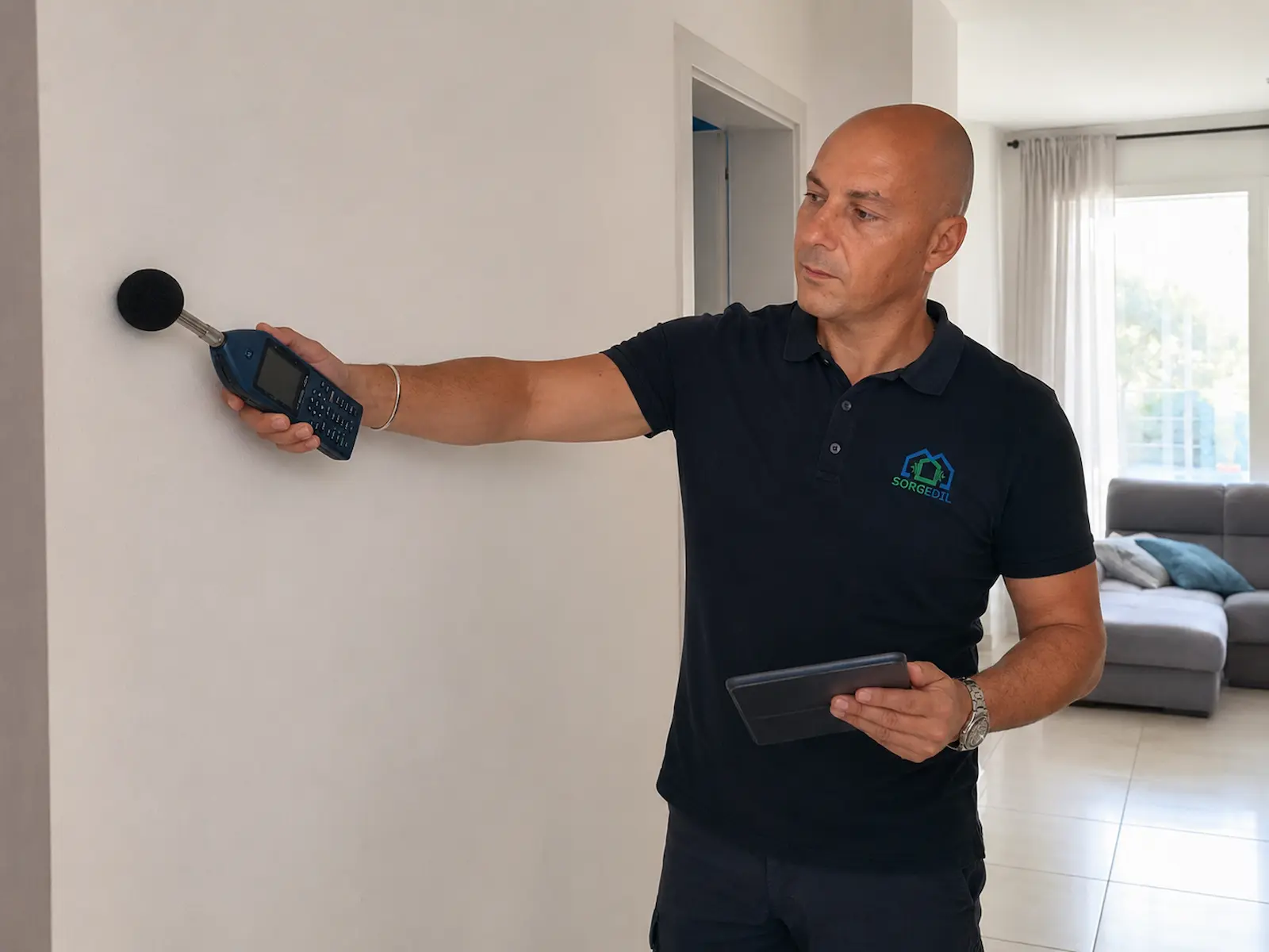 Verifica tecnica della parete confinante durante il sopralluogo in un appartamento a Roma Monteverde